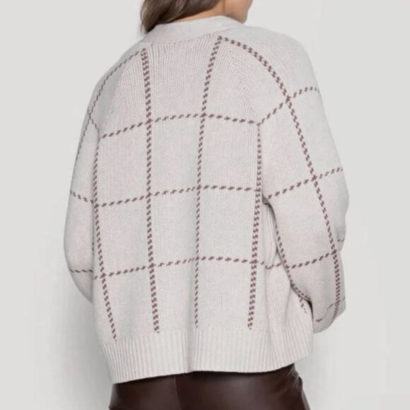 NWOT Abercrombie & Fitch windowpane open cardigan beige balloon sleeve Size S - Picture 2 of 10